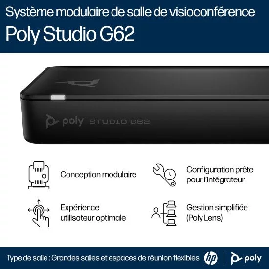 POLY Système de visioconférence Studio G62 avec kit de plaque de montage sans cordon d'alimentation TAA