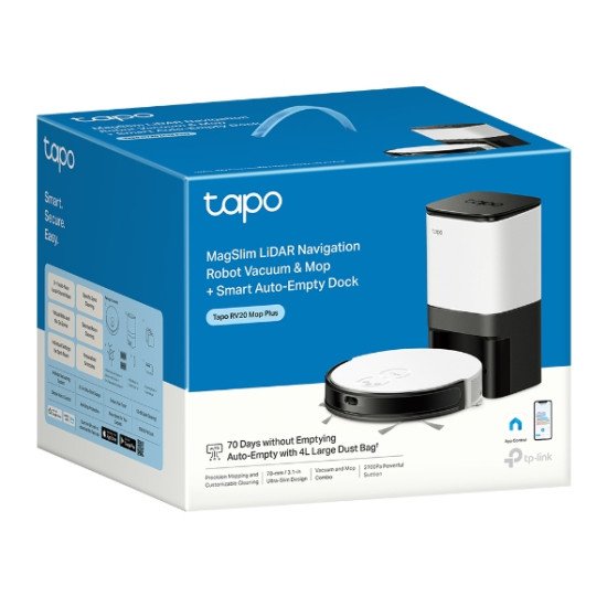 TP-Link Tapo RV20 Mop Plus robot aspirateur 4 L Sac à poussière Noir, Blanc
