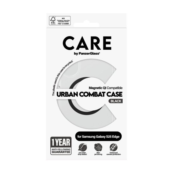PanzerGlass CARE by ® Flagship Case Transparent Urban Combat w. Black Qi Compatible Samsung S25 Edge coque de protection pour téléphones portables Housse PanzerGlass CARE by ® Flagship Case Transparent Urban Combat w. Black Qi Compatible Samsung S25 Edge coque de protection pour téléphones portables Housse