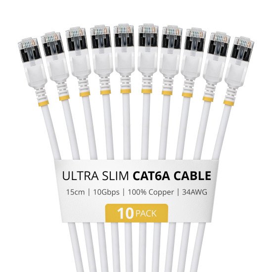 StarTech.com 6ASTP34WHS15CM10PK câble de réseau Blanc 0,15 m Cat6a U/FTP (STP) Rond