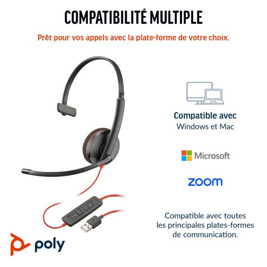 POLY Micro-casque Blackwire 3210 monaural USB-C