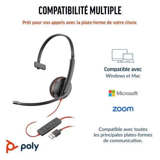 POLY Micro-casque Blackwire 3210 monaural USB-C + adaptateur USB-C/A POLY Micro-casque Blackwire 3210 monaural USB-C + adaptateur USB-C/A