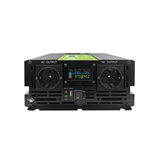 Green Cell Przetwornica napicia PowerInverter LCD 12 V 2000W/40000W Przetwornica samochodowa z wywietlaczem - czysty sinus adaptateur de puissance & onduleur Auto Noir