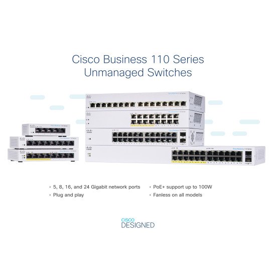 Cisco CBS110 Non-géré L2 Gigabit Ethernet (10/100/1000) 1U Gris