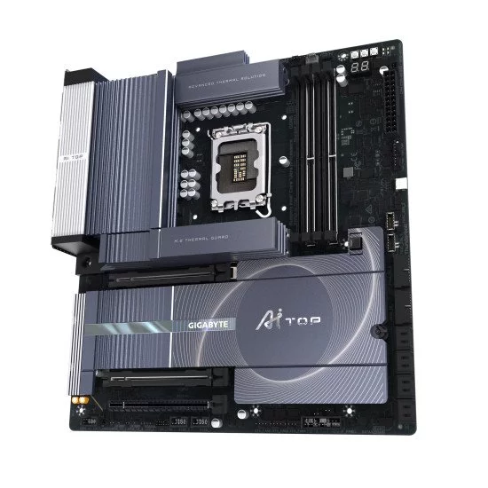 GIGABYTE Z890 AI TOP Carte mère - Processeurs Intel Core Ultra (Série 2), VRM 16+1+2 phases, jusqu'à 9500 MHz DDR5 (OC), 1xPCIe 5.0 + 3xPCIe 4.0 M.2, Wi-Fi 7, LAN 10 GbE, Thunderbolt 5