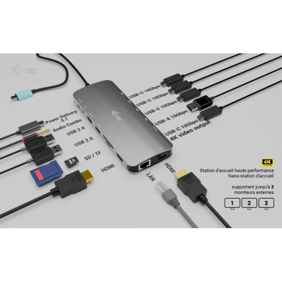 i-tec Metal USB-C Nano 3x Display Dock, 2x HDMI 1x USB-C video + Power Delivery 140W i-tec Metal USB-C Nano 3x Display Dock, 2x HDMI 1x USB-C video + Power Delivery 140W
