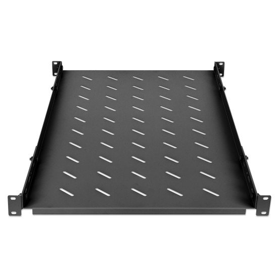 Intellinet Étagère fixe réglable 19", 1U, profondeur 750 mm, rails réglables de 750 à 950 mm, charge max. 20 kg, noire, garantie à vie