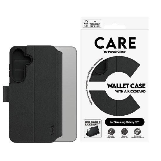 PanzerGlass CARE by ® Feature Wallet Case w. Kickstand Samsung Galaxy S25 coque de protection pour téléphones portables Housse Noir PanzerGlass CARE by ® Feature Wallet Case w. Kickstand Samsung Galaxy S25 coque de protection pour téléphones portables Housse Noir