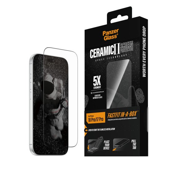 PanzerGlass ® Ceramic Screen Protector iPhone 18 Pro | 17 Pro | Ultra-Wide Fit w. FASTFIT IN-A-BOX Protection d'écran transparent 1 pièce(s)