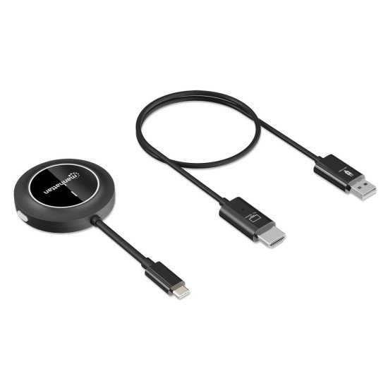 Manhattan Kit de présentation sans fil HDMI 1080p, ensemble de 2 pièces avec récepteur HDMI et émetteur USB-C type dongle, pour diffusion vidéo sans fil depuis un ordinateur portable, une tablette ou un smartphone vers un téléviseur ou un projecteur HDMI,