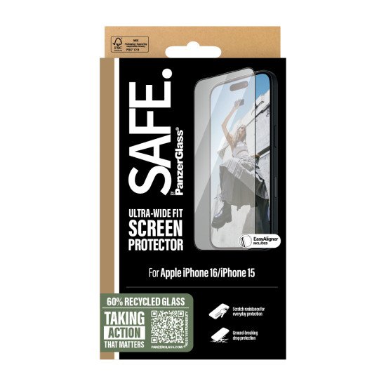 PanzerGlass SAFE. by ® Screen Protection w. Black Frame iPhone 16 | 15 | Ultra-Wide Fit Protection d'écran transparent Apple 1 pièce(s)
