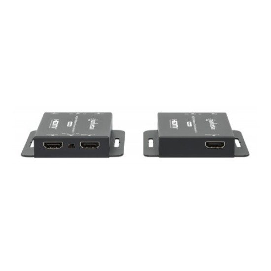 Manhattan Kit d'extension HDMI 4K sur Ethernet, étend 4K@30 Hz jusqu'à 40 m ou 1080p@60 Hz jusqu'à 70 m via câble Cat6, émetteur et récepteur, alimentation par câble (PoC), noir, garantie de 3 ans