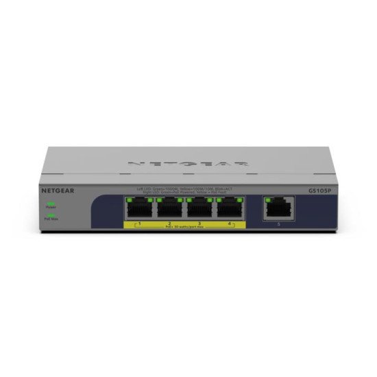 NETGEAR GS105P Non-géré Gigabit Ethernet (10/100/1000) Connexion Ethernet POE Montage sur le bureau ou sur le mur Gris