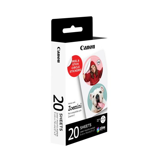 Canon Pack d'autocollants ronds prédécoupés 33 mm ZINK™, 20 feuilles