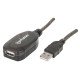 Manhattan Rallonge USB-A active, 20 m, mâle vers femelle, 480 Mbit/s (USB 2.0), chaînable, répéteur intégré, noir, garantie 3 ans, équivalent à USB2AAEXT20M