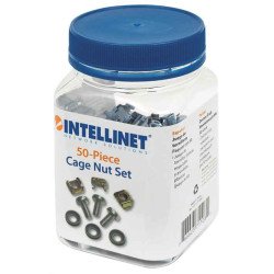 Intellinet Jeu d'écrous cage M6 (50 pcs) avec vis et rondelles, pour armoires et racks 19", pot plastique, garantie à vie