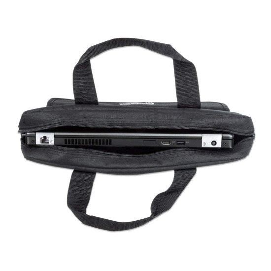 Manhattan Sacoche London pour PC portable 15,6", chargement par le haut, noir, ÉCONOMIQUE, poche accessoires, bandoulière amovible, alternative à Targus TAR300, garantie 3 ans