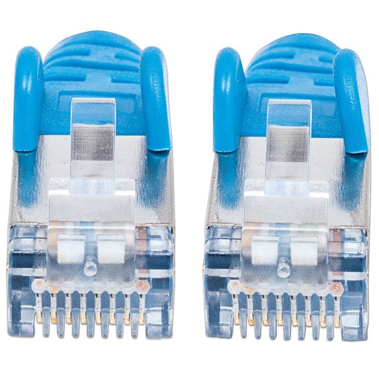 Intellinet Câble patch réseau, Cat6, 10 m, bleu, cuivre, S/FTP, LSOH/LSZH, PVC, RJ45, contacts plaqués or, anti-accroc, avec manchon, garantie à vie