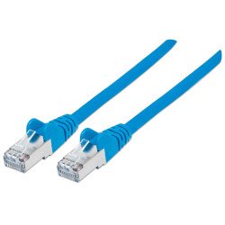 Intellinet Câble patch réseau, Cat6, 10 m, bleu, cuivre, S/FTP, LSOH/LSZH, PVC, RJ45, contacts plaqués or, anti-accroc, avec manchon, garantie à vie