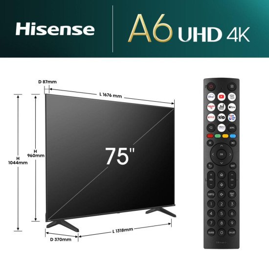 Hisense 75A6N 190,5 cm (75") 4K Ultra HD Smart TV Wifi Noir 350 cd/m²