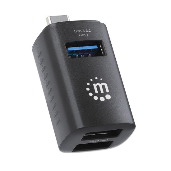 Manhattan Hub USB-C 3 ports ultra compact, 3x USB-A (1x 5 Gbit/s USB 3.0 + 2x 480 Mbit/s USB 2.0), Alimenté par USB (aucune alimentation externe requise)