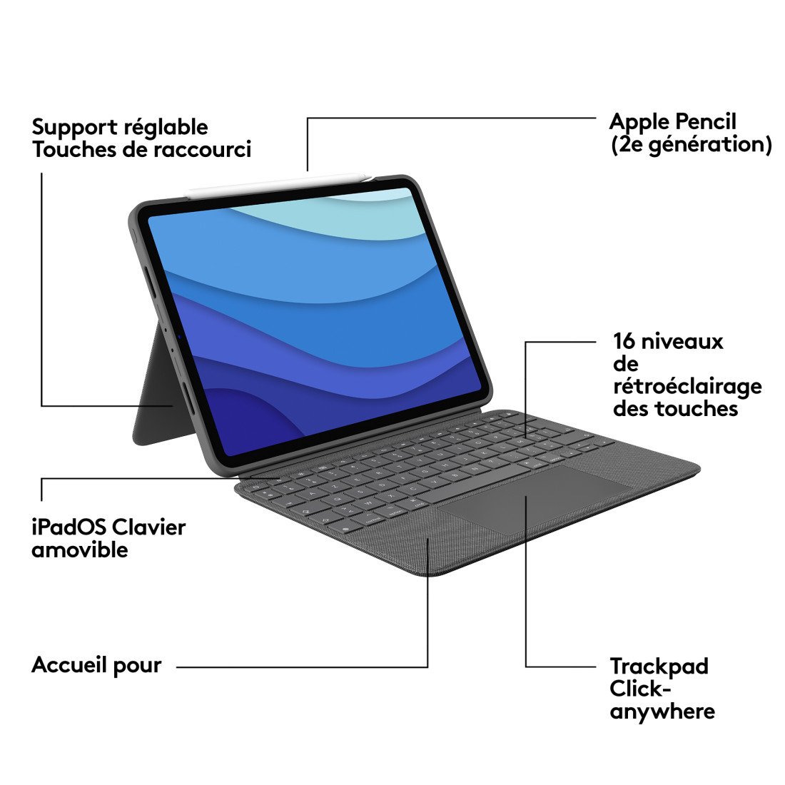 Logitech Combo Touch for iPad Pro 11-inch (1st, 2nd, and 3rd generation) 920-010148 pas cher