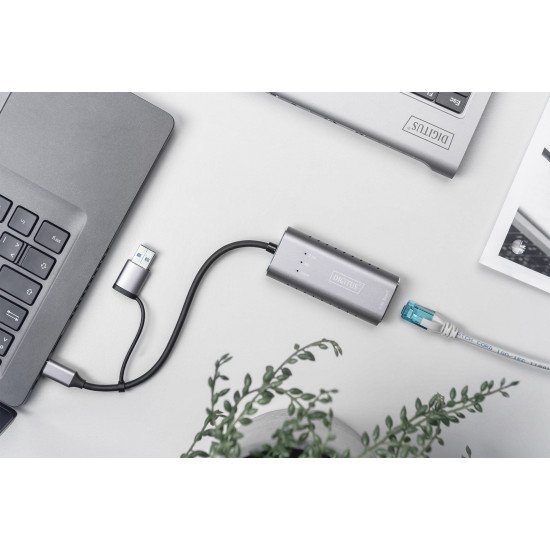 Digitus Adaptateur Gigabit Ethernet 2.5G USB Type-C™, USB-C™ + USB A (USB 3.1 / 3.0)