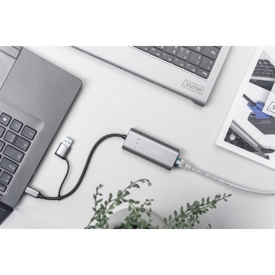 Digitus Adaptateur Gigabit Ethernet 2.5G USB Type-C™, USB-C™ + USB A (USB 3.1 / 3.0)