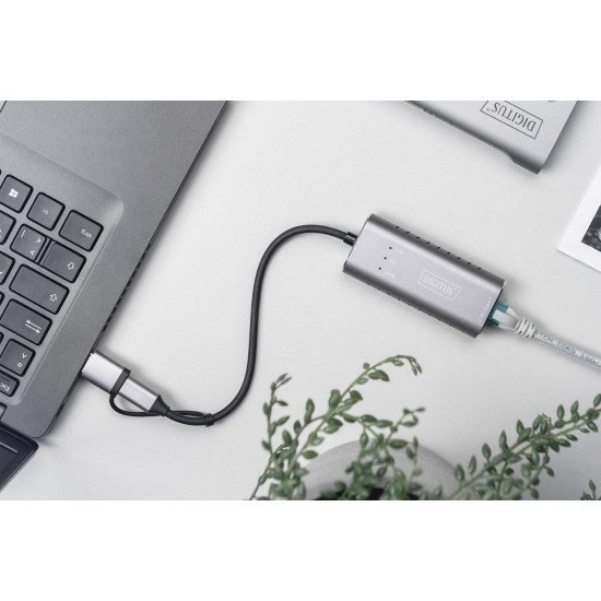 Digitus Adaptateur Gigabit Ethernet 2.5G USB Type-C™, USB-C™ + USB A (USB 3.1 / 3.0)