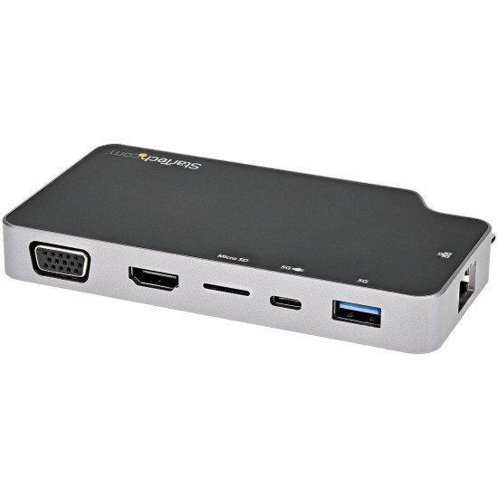 StarTech.com Adaptateur Multiport USB C - USB-C vers 4K HDMI ou VGA avec 100W Power Delivery Pass-through, 2-Port 10Gbps USB Hub, MicroSD, GbE - USB 3.1 Gen 2 Type-C Mini/Travel Dock