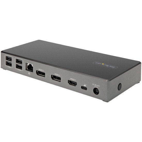 StarTech.com Dock USB-C - Station d'accueil USB Type C Triple Écrans 4K - Alimentation 100W - DP 1.4 Alt Mode & DSC, 2x DisplayPort 1.4/HDMI 2.0 - 6xUSB (2x 10Gbps) - Windows/Chrome