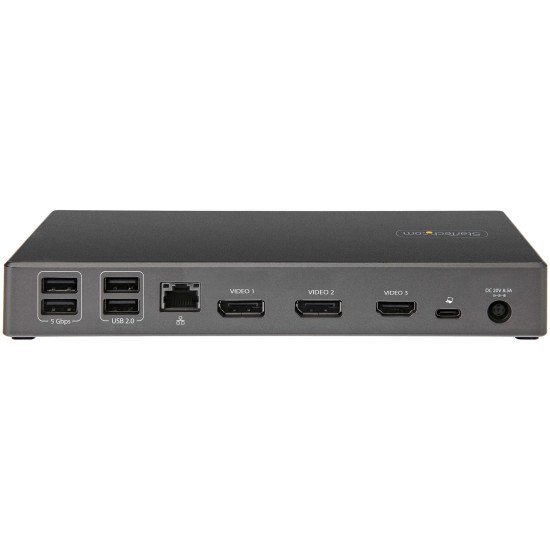 StarTech.com Dock USB-C - Station d'accueil USB Type C Triple Écrans 4K - Alimentation 100W - DP 1.4 Alt Mode & DSC, 2x DisplayPort 1.4/HDMI 2.0 - 6xUSB (2x 10Gbps) - Windows/Chrome