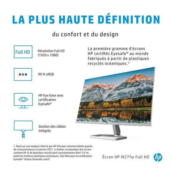 HP M27fw 68,6 cm (27") 1920 x 1080 pixels Full HD LCD Argent