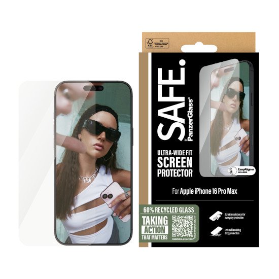 PanzerGlass SAFE. by ® Screen Protector iPhone 16 Pro Max | Ultra-Wide Fit Protection d'écran transparent Apple 1 pièce(s)