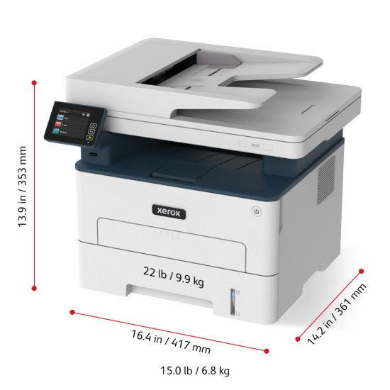 Xerox B235 copie/impression/numérisation/télécopie recto verso sans fil A4, 34 ppm, PS3 PCL5e/6, chargeur automatique de documents, 2 magasins, total 251 feuilles