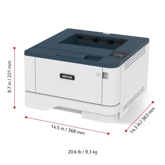 Xerox B310 Imprimante recto verso sans fil A4 40 ppm, PS3 PCL5e/6, 2 magasins Total 350 feuilles, UK Xerox B310 Imprimante recto verso sans fil A4 40 ppm, PS3 PCL5e/6, 2 magasins Total 350 feuilles, UK