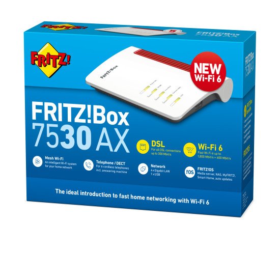 AVM FRITZ!Box 7530 AX routeur sans fil Gigabit Ethernet Bi-bande (2,4 GHz / 5 GHz) Rouge, Blanc