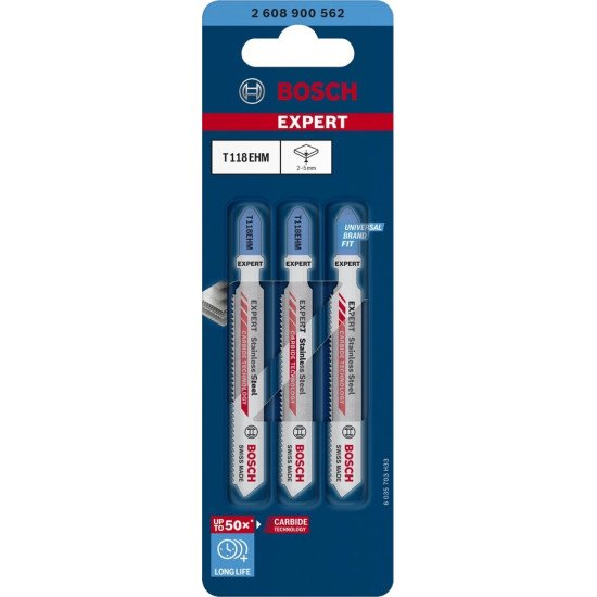 Bosch Expert T118 EHM Lames de scie sauteuse Carbone 3 pièce(s)