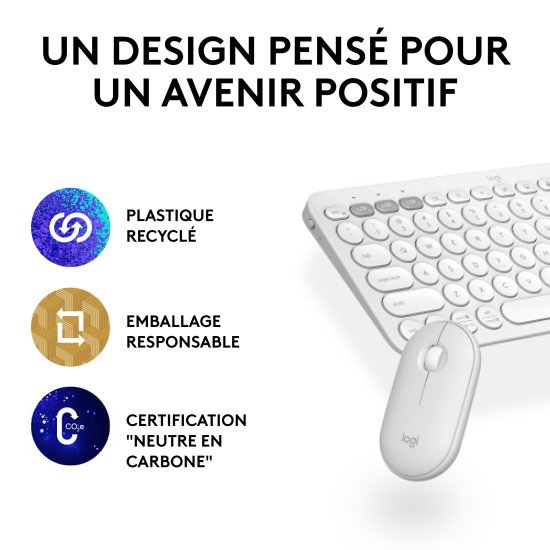 Logitech Pebble 2 Combo clavier Souris incluse RF sans fil + Bluetooth AZERTY Français Blanc