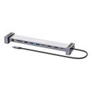 Manhattan Dock/hub USB-C avec lecteur de cartes et MST, 7 ports : Ethernet, 2x HDMI 4K@60Hz, 3x USB-A + USB-C, avec PD 100W - nécessite un chargeur USB-C externe (non inclus). Alimenté par USB (aucune alimentation externe requise) lorsque le PD n'est pas 