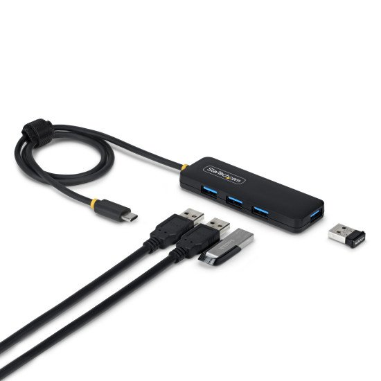 StarTech.com Hub USB-C à 4 Ports, 5 Gbps, Alimenté par Bus, Mini-Hub USB-C vers 4x USB-A, Câble Hôte Extra Long de 61 cm, Plastique PCR, Hub USB Portable pour Ordinateur de Bureau/Portable