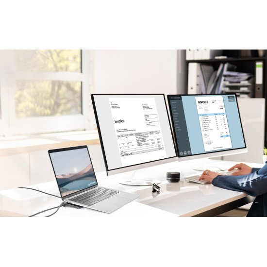 Manhattan Dock/hub USB-C avec lecteur de cartes: audio 3,5 mm, DisplayPort, Ethernet, 2x HDMI, 3x USB-A + 2x USB-C,avec PD 100W - nécessite un chargeur USB-C externe (non inclus).Alimenté par USB (aucune alimentation externe requise) lorsque le PD n'est p