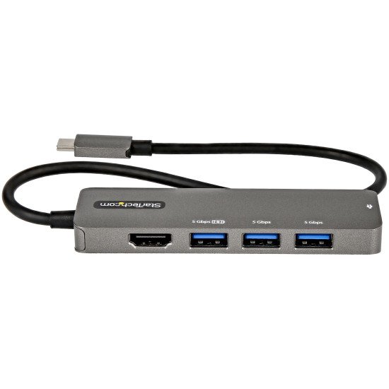 StarTech.com Adaptateur Multiport USB-C - Adaptateur USB-C vers HDMI 2.0b 4K 60Hz (HDR10), Alimentation 100W Passthrough, Hub 4 Ports USB 3.0 - Mini Dock USB Type-C - Câble Intégré 30cm