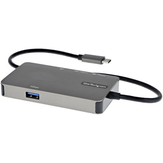 StarTech.com Adaptateur Multiports USB-C - USB-C vers HDMI 4K 30Hz ou VGA 1080p - Mini Dock USB Type-C avec Alimentation 100W Passthrough - Hub USB 3 Ports USB 5Gbps - GbE - Câble Intégré 30cm