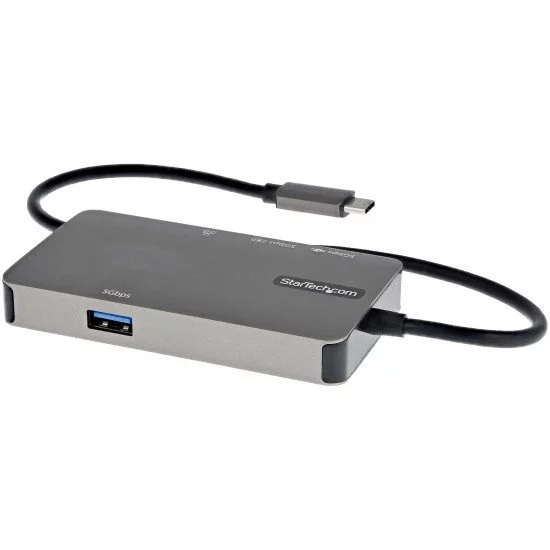 StarTech.com Adaptateur Multiport USB-C - Adaptateur USB-C vers HDMI 2.0b  4K 60Hz (HDR10), Alimentation 100W Passthrough, Hub 4 Ports USB 3.0 - Mini  Dock USB Type-C - Câble Intégré 30cm sur