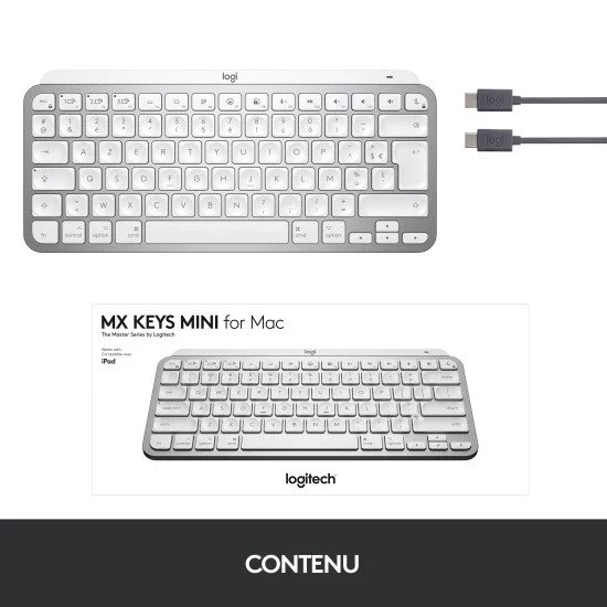 Logitech MX Keys Mini for Mac clavier RF sans fil + Bluetooth QWERTZ Allemand Argent, Blanc Logitech MX Keys Mini for Mac clavier RF sans fil + Bluetooth QWERTZ Allemand Argent, Blanc