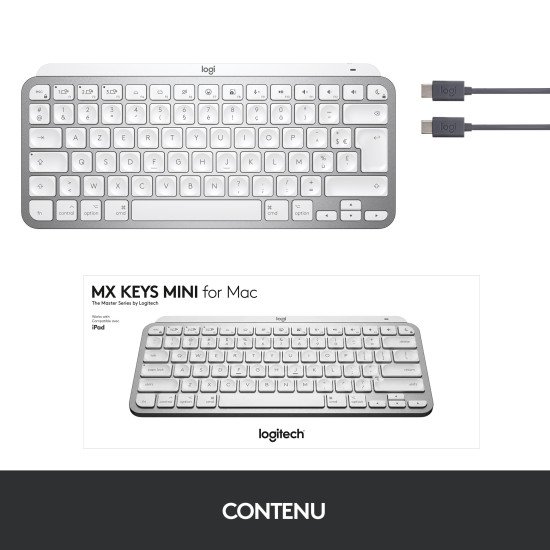 Logitech MX Keys Mini For Mac Minimalist Wireless Illuminated Keyboard clavier Bluetooth QWERTZ Chinois traditionnel Gris
