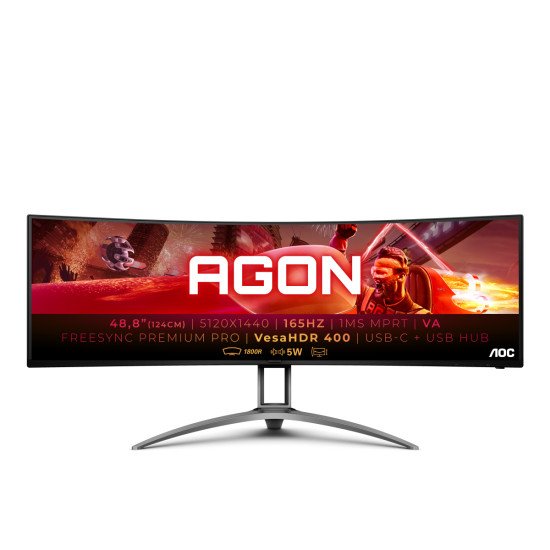 AOC AG493UCX2 écran PC 49" 5120 x 1440 pixels Quad HD LED Noir, Rouge