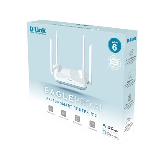 D-Link EAGLE PRO AI AX1500 Smart Router routeur sans fil Gigabit Ethernet Bi-bande (2,4 GHz / 5 GHz) Blanc