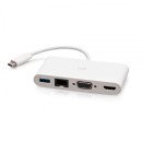 C2G Adaptateur multiport USB-C® vers HDMI®, VGA, USB-A, et RJ45 - 4K 30 Hz - Blanc